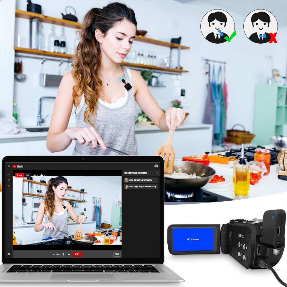 KOMERY Video Camera 4K Camcorder 56MP Video Camera for YouTube with Wireless Lavalier Mic Upgraded Fill Light Video Camera Camcorder with 2.4G Remote IR Night Vision, 18X Digital Zoom