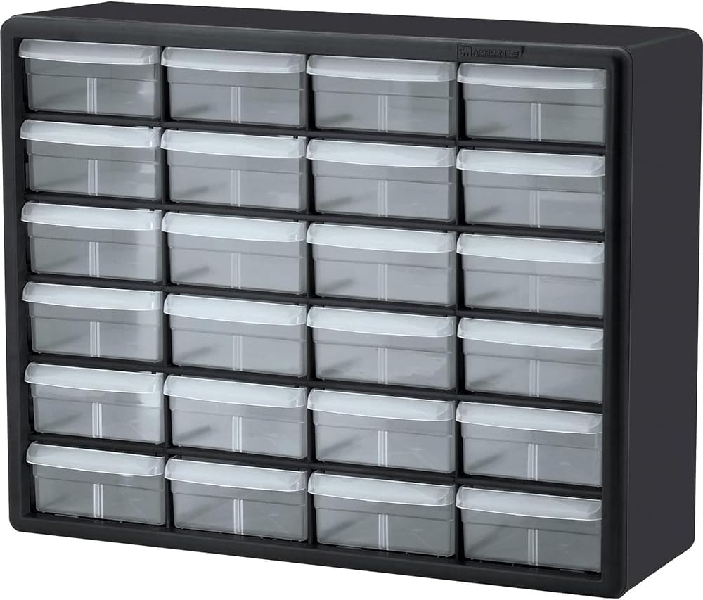 Akro-Mils 10124 24-Drawer Plastic Storage Cabinet Black 50.8 W x 16 D x 40.6 H