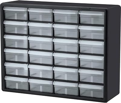 Akro-Mils 10124 24-Drawer Plastic Storage Cabinet Black 50.8 W x 16 D x 40.6 H