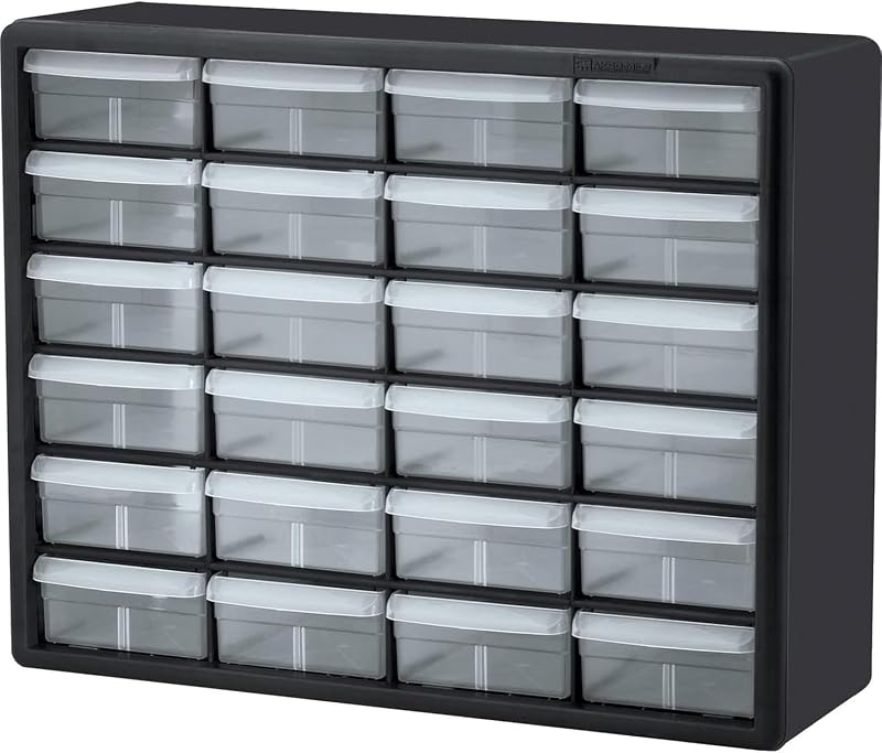 Akro-Mils 10124 24-Drawer Plastic Storage Cabinet Black 50.8 W x 16 D x 40.6 H