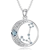 NFYBD Zodiac Constellation Necklace with Birthstone,925 Sterling Silver Horoscope Astrology Celestial Pendant Necklaces Jewelry for Women Her Wife Gifts for Birthday Christmas