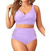 Plus Size Two Piece Swimsuit - High Waisted Bikini Set Tummy Control Bathing Suits for Women