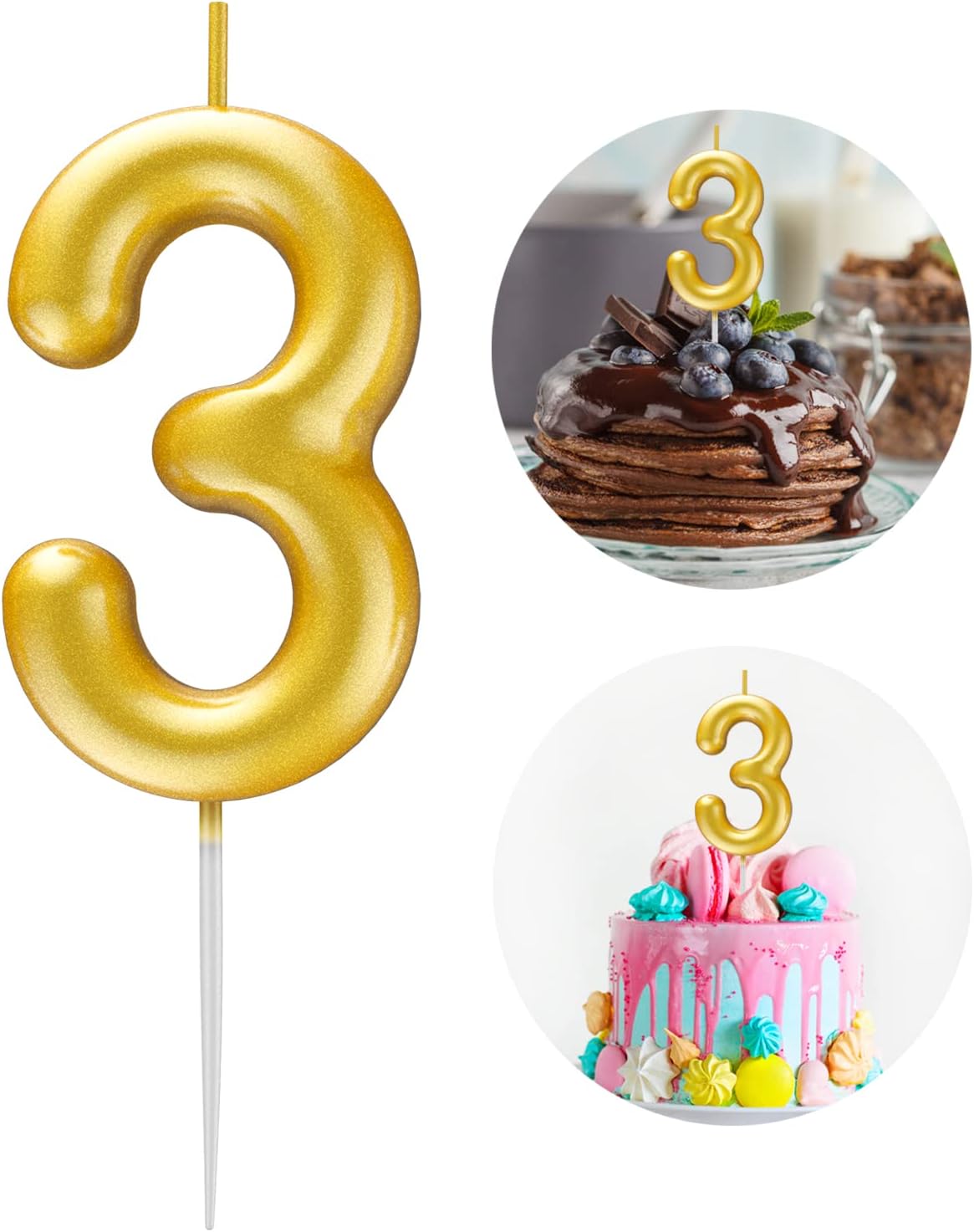 Candles & Holders - Gold Number 3 Candle Happy Birthday 3D Number Candles for Birthday Cake Party Decoration Wedding Anniversary Celebration Supplies