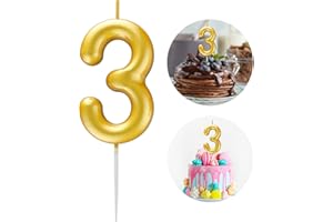 KANOO Gold Number 3 Candle Happy Birthday 3D Number Candles for Birthday Cake Party Decoration Wedding Anniversary Celebration Supplies