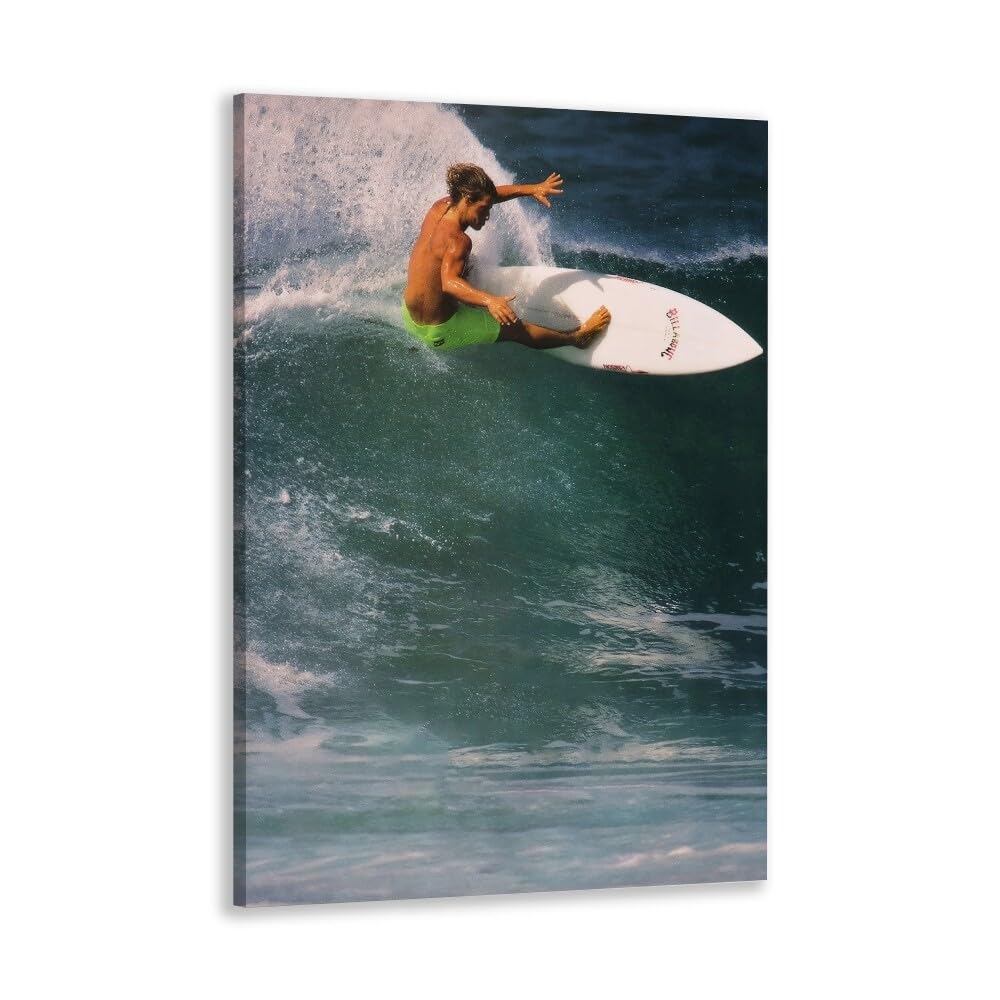 Photo 1 of 1990 Surf Poster Vintage Surfing Posters Retro Ocean Print Hawaii Summer Beach Newspaper Canvas Surfer Wall Art Aesthetic Room Decoration for Beach Lovers 24x36inch Framed