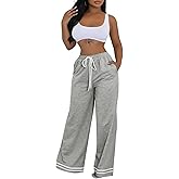 PUXOBYKU Women Wide Leg Sweatpants High Waisted Sweatpant Baggy Flared Sweat Pants Casual Joggers with Pockets