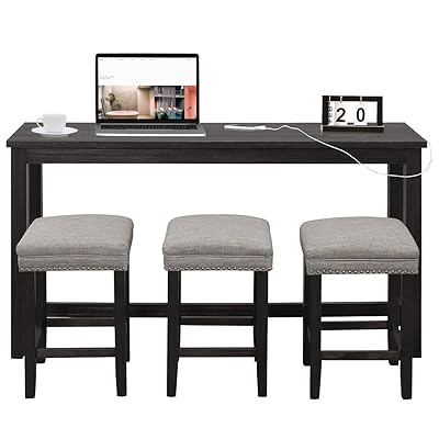 COSTWAY 4-Piece Bar Table Set with USB and Power Socket, Stools