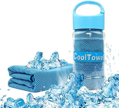 Forward Cooling Towel for Sports, Fitness, Gym & Yoga,Tennis, Gym, Hiking & Running and Other Sports with Waterproof Plastic Bottle, Blue