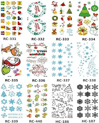 Christmas Temporary Tattoos Kit Merry Christmas Happy New Year Body Art Waterproof Stickers for Kids Party Santa, Reindeer, Snowman, Candy Boys and Girls Different Patterns Gift