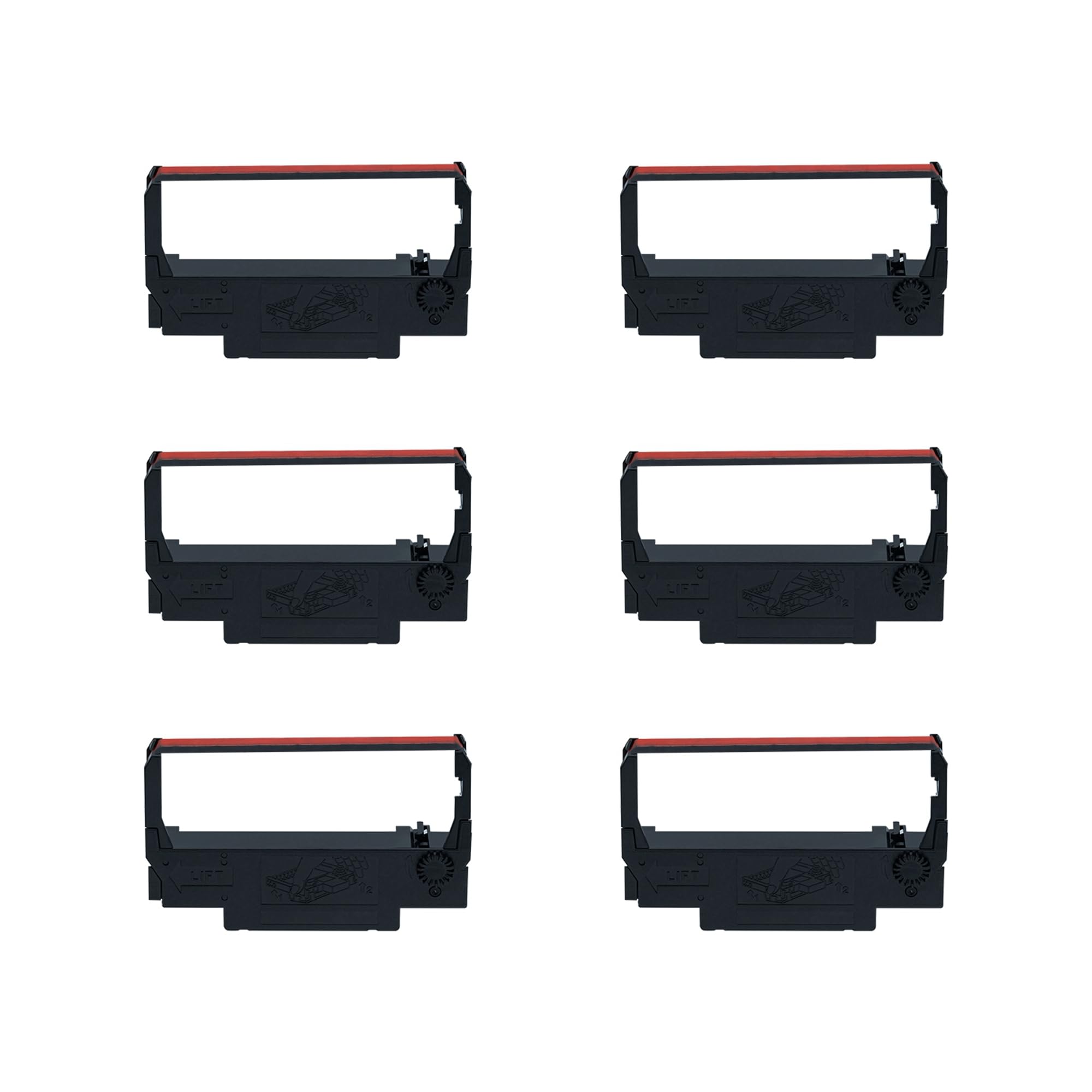 Printerfield ERC38 (6-Pack) Ribbon Cartridge/Ink Ribbon for Cash Register - Black & Red