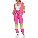 ZDT Women's Color Block 80s 90s Outfit 2 Piece Costume Zip Up Windbreaker Track Suits Set New