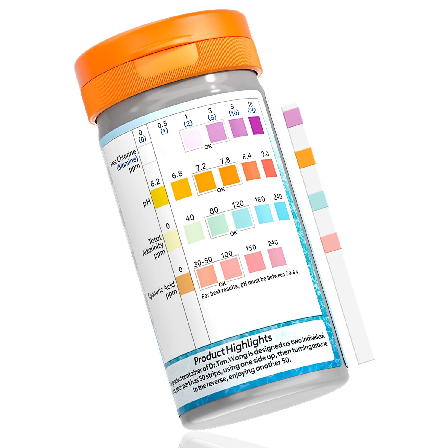 Photo 1 of Dr.Tim.Wang Pool and Hot Tub Test Strips - Medical Grade Precision 4 in 1 Pool Water Test Kit - Testing pH Free Chlorine(Bromine) Total Alkalinity & Cyanuric Acid