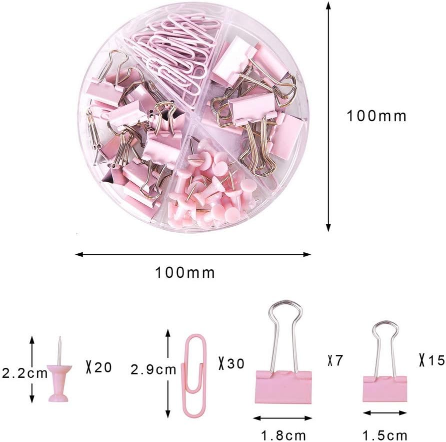 Younmi 72 Pcs Paper Clips Binder Clips Push Pins Set with Box for Office, School and Home Supplies : Office Products