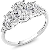 Gem Stone King 2.36 Cttw 10K White Gold White Lab Grown Diamond 3-Stone Engagement Ring For Women | Center 1.5 Ct IGI Certified Diamond | E-F Color | VS1-VS2 Clarity