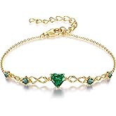 G&GEMSJEW Infinity Heart Birthstone Bracelets for Women, 925 Sterling Silver Women Charm Link Bracelet Adjustable, Birthday Anniversary Christmas Jewelry Gifts for Women Wife Mom Girlfriend Her