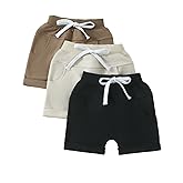 DNOMAID YZARC 3 Pack Toddler Baby Boy Girl Shorts Solid Color Cotton Terry Casual Shorts Elastic Waist Jogger Shorts Pants