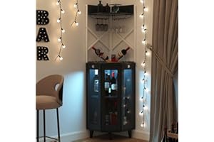 COCO DESIGN Corner Wine Cabinet with Lockable Glass Door & LED Light, 4-Tier Liquor Bar Unit, Modern Farmhouse Home Bar for Kitchen/Dining Room/Living Room, 2 Wine Racks & 2 Glass Display Trays, Black