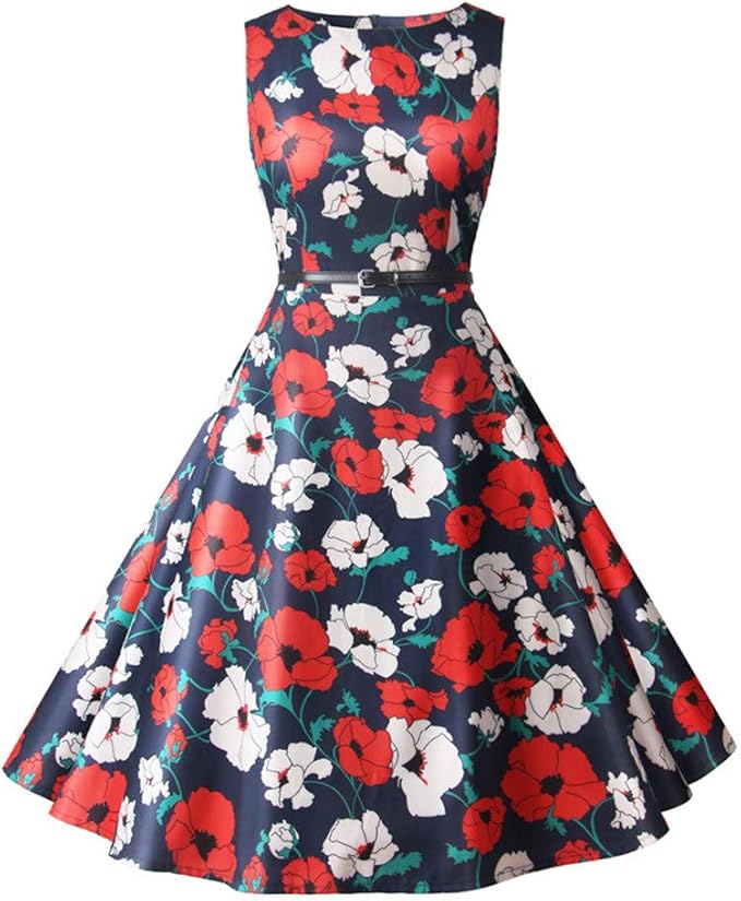 Jchl Damen Kleid 2020 Fruhling Und Sommer Retro Drucken Grossen Schaukel Rock Fur Alltag Und Verschiedene Anlasse Amazon De Bekleidung