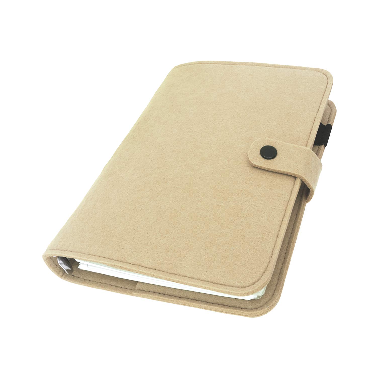 A6/ A5 6-Holes Felt Cover Round Ring View Binder File Folder for Loose Leaf Sheet Protectors/Binder Cover Protector, Milky White, A5 mini Set