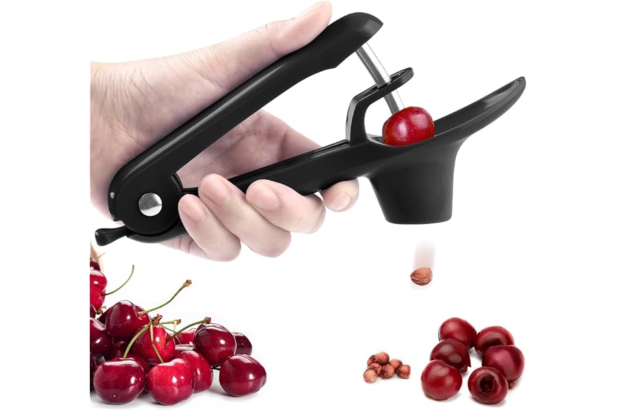 Cherry Pitter - UCMORX Stainless Steel Cherries Pitter Tool Cherries Corer Cherry Remover for Making Cherry Jam with Lock Design(Black)
