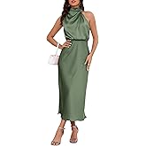ZTMZA Women's 2026 Summer Satin Dress Elegant Formal Sleeveless Mock Neck Wedding Guest Cocktail Party Maxi Dresses