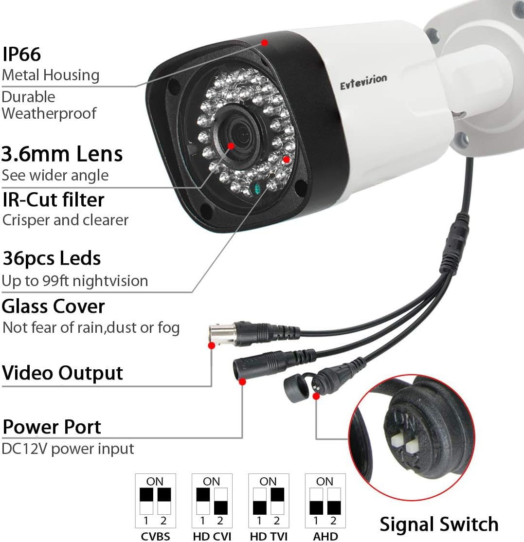 Evtevision 5MP Outdoor Security Camera, 4-in-1 AHD/TVI/CVI/CVBS,Wired Home Security Camera with 100ft Night Vision - Image 4