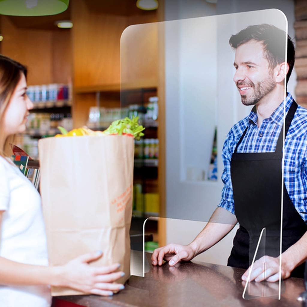 Sneeze Guard 32"x 24" Acrylic Reception Protection Screen Guard Barrier Panel with Opening for Desk, Counter, Reception Table Store and Working: Kitchen & Dining