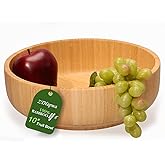 ZTHapwa Large Fruit Bowl for Kitchen Counter, 10 Inch Bamboo Wooden Straight-Side Serving Bowl for Salad, Vegetables and Fruits, Rustic Decorative Bowls for Dinner Table Centerpiece Decor, 100 Oz