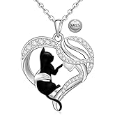 Cat Necklace for Women Sterling Silver Black Cat Necklace Heart Pendant Charm Halloween Christmas Gifts