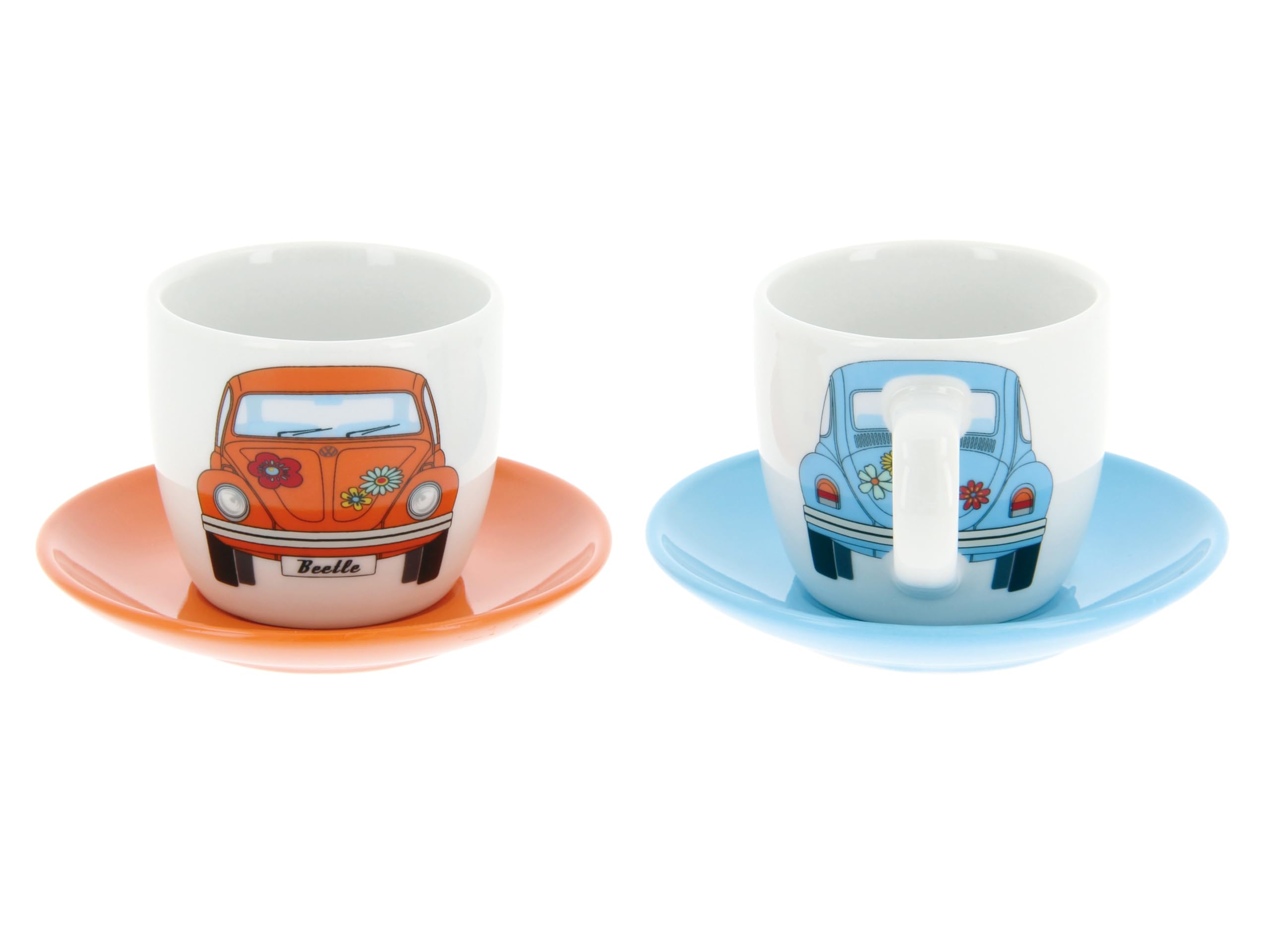 BRISA VW Collection - Volkswagen New Bone Espresso Cups Coffee-Tea-Cappuccino Set in VW Beetle Design (Beetle Front/2 Colors/2-Piece Set/100ml/3.4 fl oz)