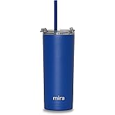 MIRA 20 oz Stainless Steel Vacuum Insulated Tumbler with Multi-Use Flip Lid & Straw - Travel Tumbler Cup for Hot or Cold Drinks - Space Blue