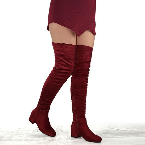 maroon thigh high boots