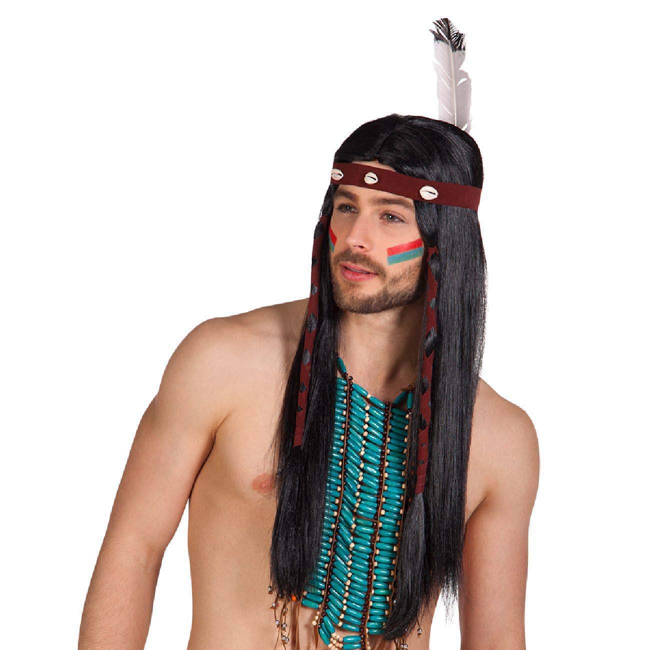 Boland 85783 – Indian Takoda wig, including headband with feather, long and straight hair, black, synthetic hair, for adults, accessory, costume accessories, theme party, carnival