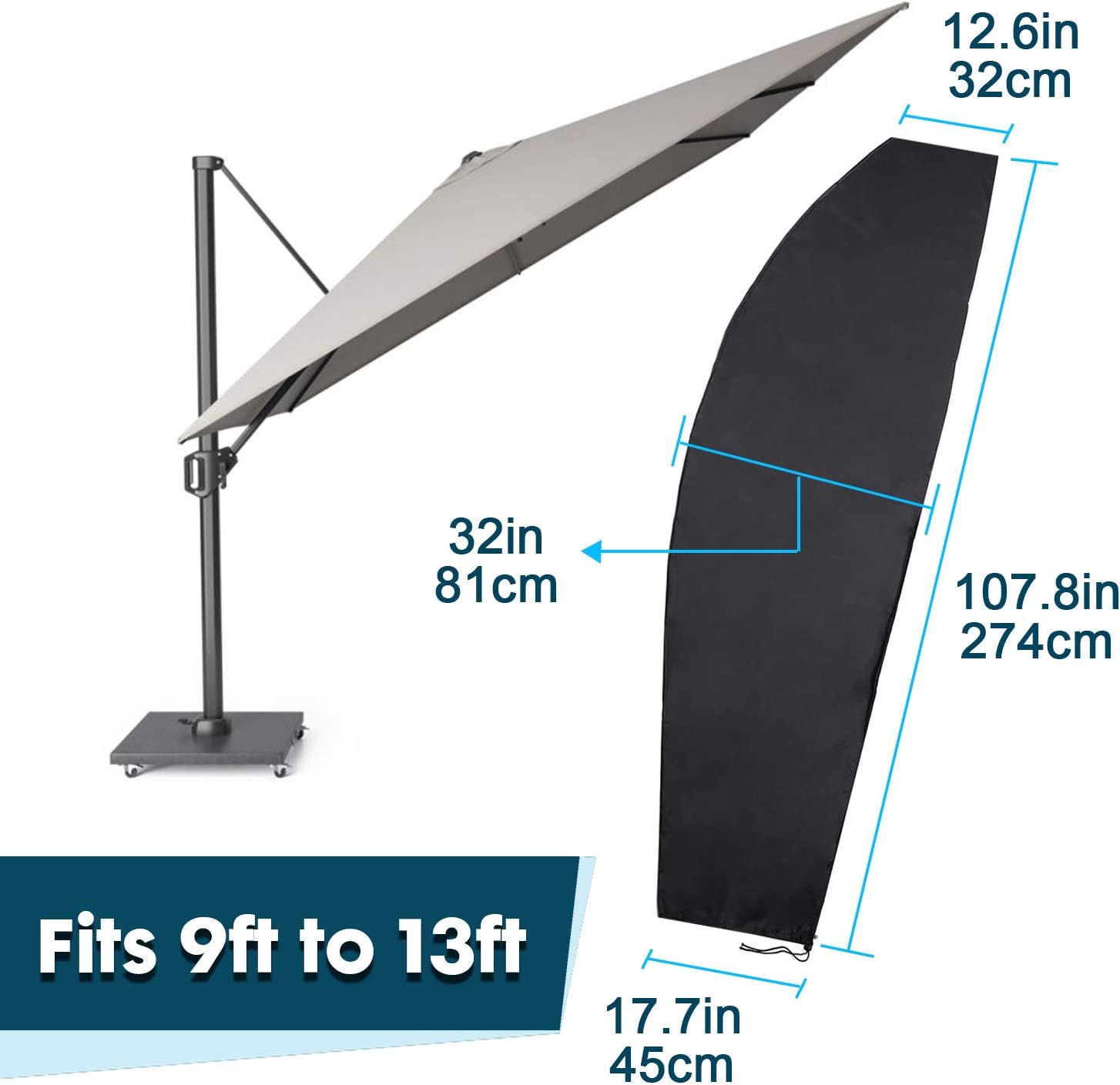 Patio Umbrella Cover, 600D Heavy Duty Waterproof Dustproof Breathable Oxford Fabric Outdoor Garden Parasol Covers with Zippered Storage Bag for Outside Umbrellas - Black (9ft to 13ft): Kitchen & Dining