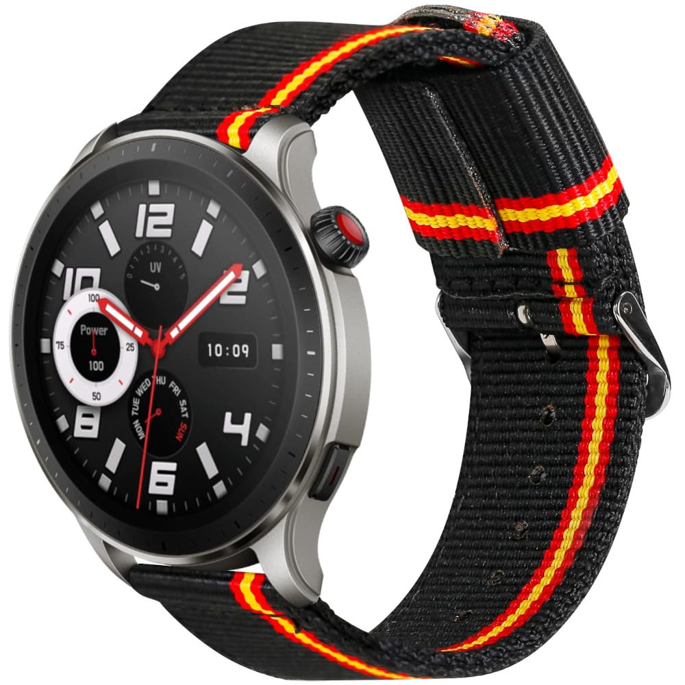 ESTUYOYA - Watch Strap 22mm Compatible with Amazfit Bip 5/Balance/GTR 4/GTR 3 Pro/GTR 3/GTR 2/GTR/GTR 47mm/Stratos 3, Nylon Bracelet Spanish Flag Colours Breathable Sport Style - Lineblack — image 1