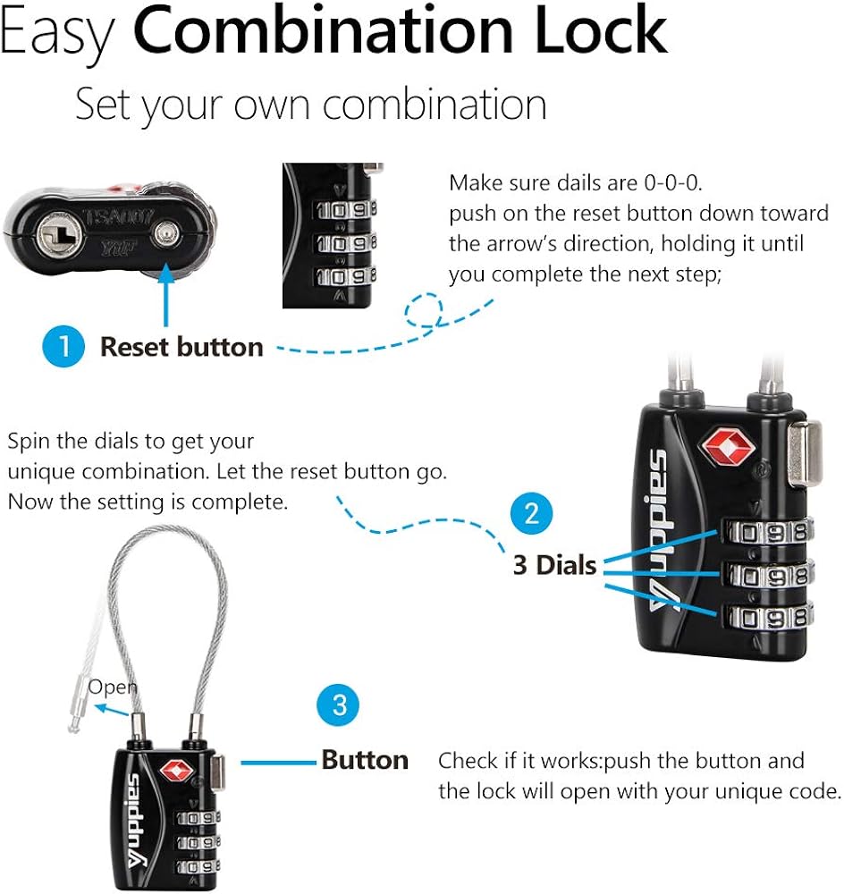  | Black 2 Pack Luggage Locks TSA Approved, Suitcase Lock for Backpack | Luggage Locks
