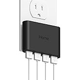 iHome Slim 4-Port USB Wall Charger, AC Pro Multiport Plug Adapter, Phone Charging Block with 4 Ports, Flat USB Wall Adapter for Home & Travel