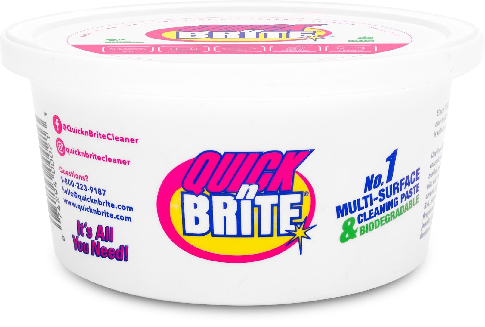 Photo 1 of Quick 'n Brite All Purpose Cleaning Paste – Miracle Cleaner for Tough Stains, Biodegradable, Non-Toxic, Pet-Safe, Multi-Surface Stain Remover, Made in USA, 12 Oz