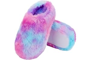 MEJORMEN Girls Fluffy House Slipper Cozy Plush Slip-on Bedroom Shoes Toddler Kids Warm Memory Foam Indoor Slippers for Winter