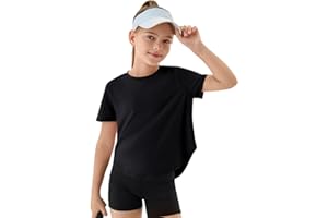 Haloumoning Girls Athletic Shirts Kids Short Sleeve Quick Dry Active Sports Tops Tees 5-14 Years