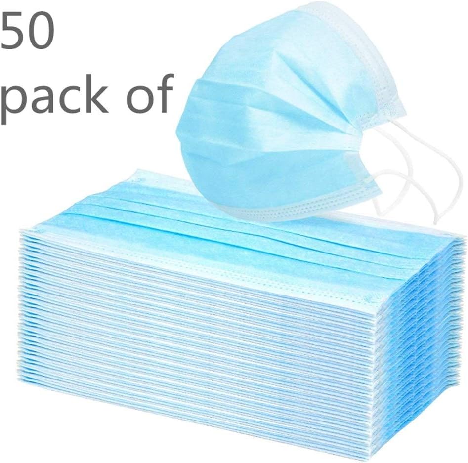 Wang5995 Disposable Face Masks with Elastic Ear Loop 3 Ply Breathable and Comfortable for Blocking Dust Air Pollution Protection Pack of 50 (Color : Random Color)