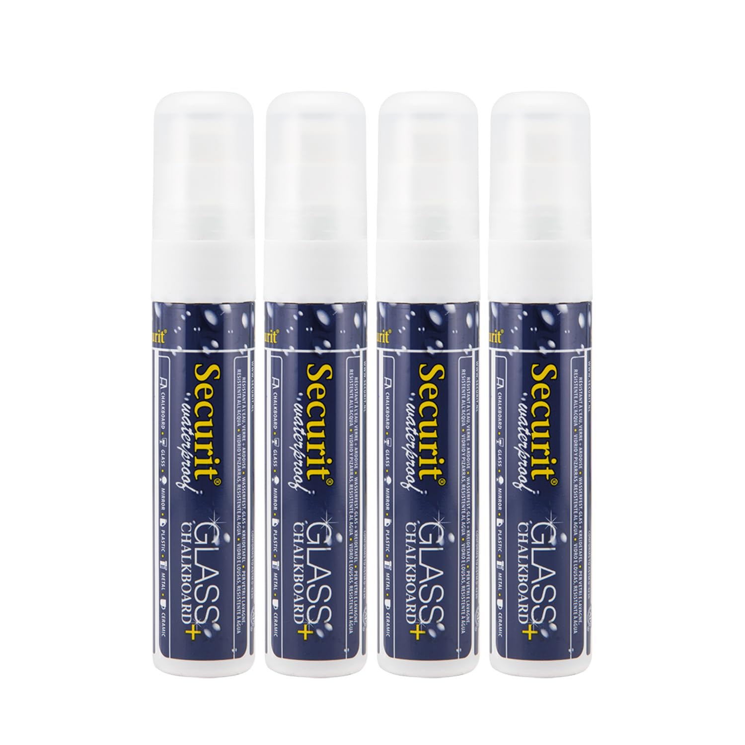 Securit 4 Pieces Waterproof Glass and Chalkboard Marker Wallet Pack, White, Large 7-15Mm Nib, 4 pc