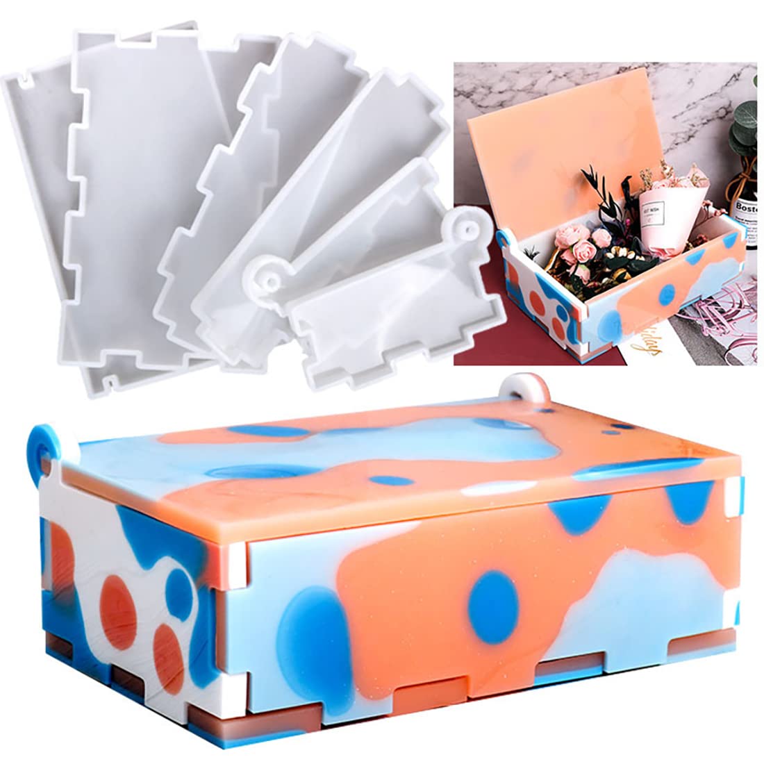 Voyyphixa 6 Pcs Large Resin Moulds Silicone Storage Box Moulds with Lid Silicone Jewelry Box Molds for Epoxy Resin Pen Case Mold Box Casting Molds for DIY Storage Dominoes Trinket