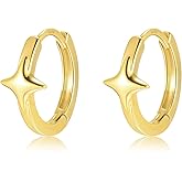 STAYLOVE Mini Star Huggie Hoop Earrings for Women 925 Sterling Silver Post 14K Gold Plated Star Small Hoop Earrings for Women