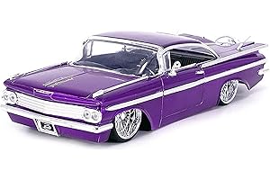 1959 Chevy Impala Lowrider Candy Purple with Dub Wire Wheels Street Low Series 1/24 Diecast Model Car by Jada 34756