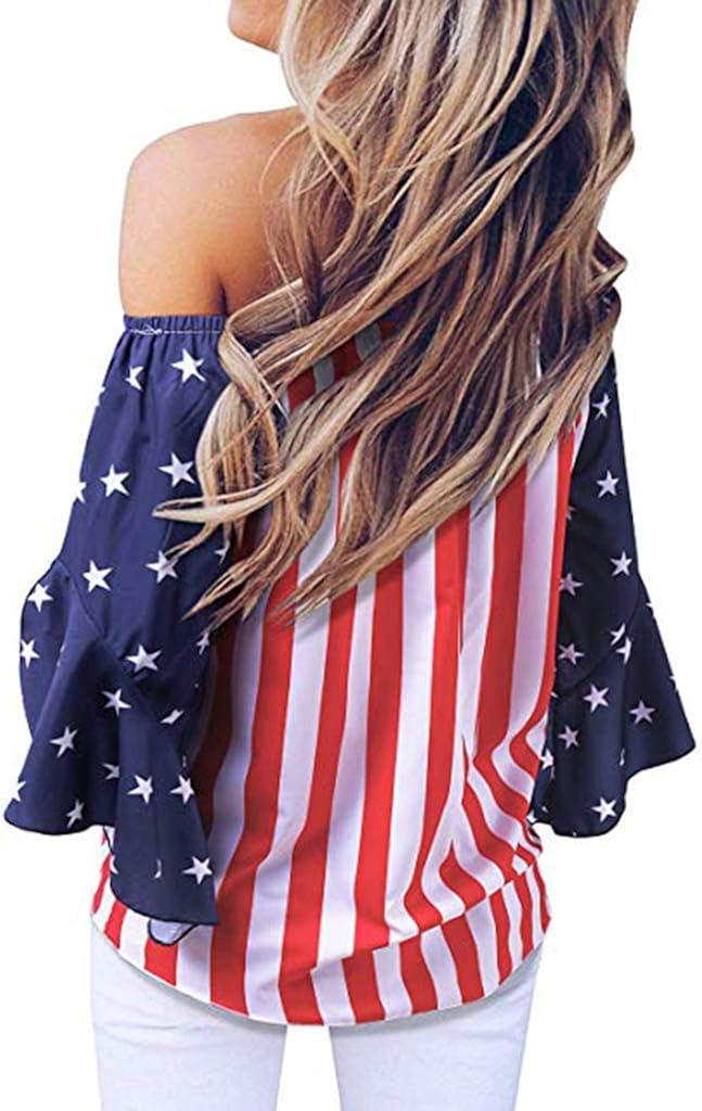 off the shoulder american flag shirt