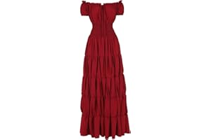 Haorugut Women Renaissance Medieval Irish Costume Over Dress Smocked Waist Retro Gown Cosplay