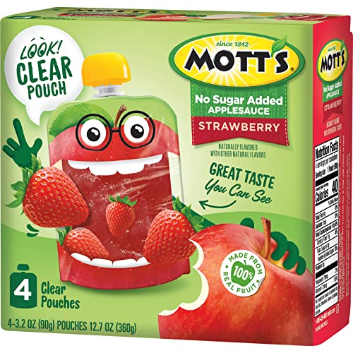 Mott's No Sugar Added Strawberry Applesauce,Clear Pouch,Perfect for on