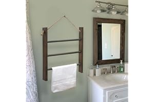CuffUp Towel Ladder for Bathroom, Blanket Ladder for Living Room, Rustic Decorative Hand Towel Rack (Elegant Grey)