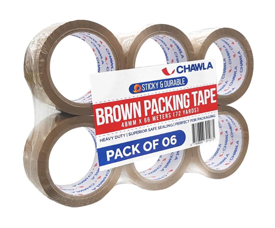 CHAWLA 6 Rolls Brown Packing Tape 48mm x 66m, Brown Parcel Tape, Heavy Duty, Packing Tape for Moving House, Box Tape